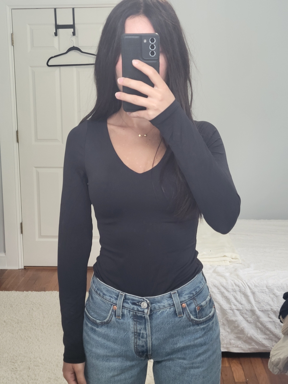 Classic Black V-Neck Long Sleeve Bodysuit